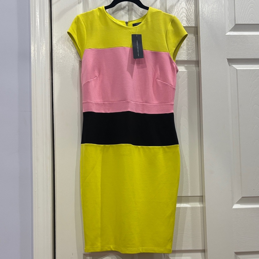French Connection Bold Midi Dress in Pink, Yellow, and Black